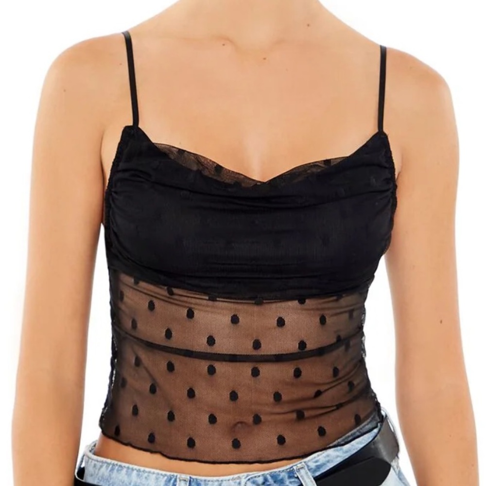 Mesh Polka Dot Cowl Neck Cami